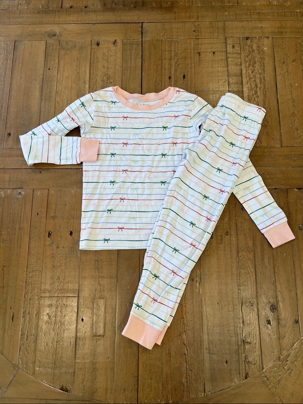 Lake two piece pajama set stripe bow print 6 years pants and long sleeve
